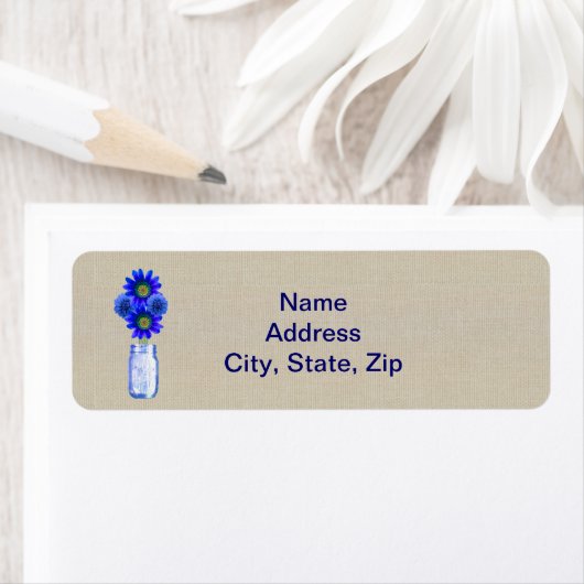 Burlap Rustic Blue Mason Jar Address Labels (Insitu)