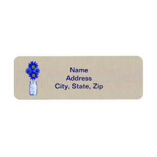 Burlap Rustic Blue Mason Jar Address Labels
