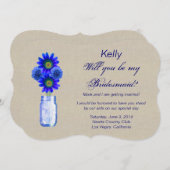 Burlap Rustic Blue Mason Jar Bridesmaid Card Einladung (Vorne/Hinten)