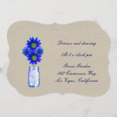 Burlap Rustic Blue Mason Jar Empfang Card Einladung (Vorne/Hinten)