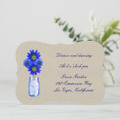 Burlap Rustic Blue Mason Jar Empfang Card Einladung (Stehend Vorderseite)