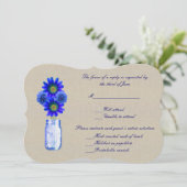 Burlap Rustic Blue Mason Jar Response Card Einladung (Stehend Vorderseite)