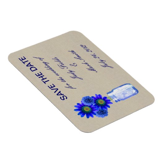 Burlap Rustic Blue Mason Jar speichern das Date Ma Magnet (Rechte Seite)