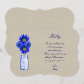 Burlap Rustic Blue Mason Jar Trauzeugin Card Einladung (Vorne/Hinten)