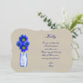 Burlap Rustic Blue Mason Jar Trauzeugin Card Einladung (Stehend Vorderseite)