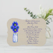 Burlap Rustic Blue Mason Jar Wedding Einladung (Stehend Vorderseite)