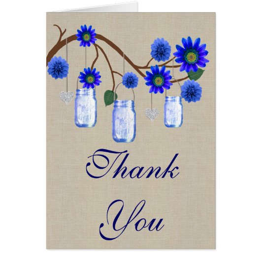 Burlap Rustic Blue Mason Jars Danke Karte (Vorne)