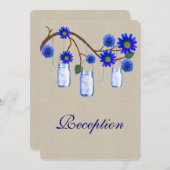Burlap Rustic Blue Mason Jars Empfang Card Einladung (Vorne/Hinten)