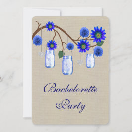 Burlap Rustic Blue Mason Jars Junggeselinnen-Absch Einladung