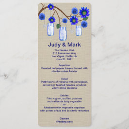 Burlap Rustic Blue Mason Jars Menu Card Menükarte