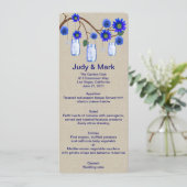 Burlap Rustic Blue Mason Jars Menu Card Menükarte (Stehend Vorderseite)