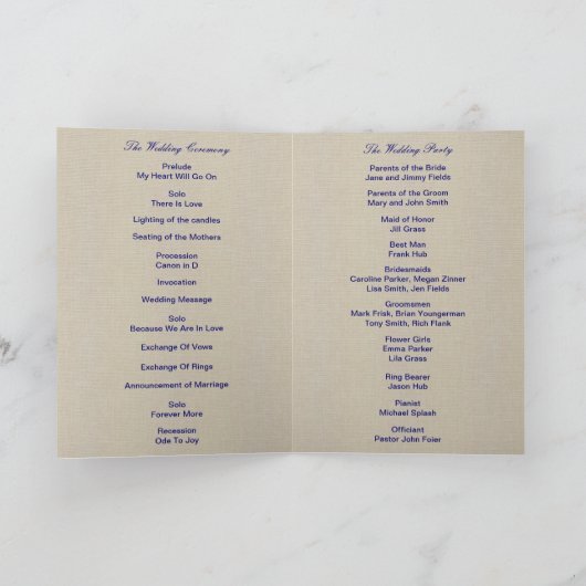 Burlap Rustic Blue Mason Jars Programmkarte Programm (Innenseite)