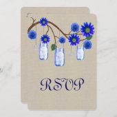 Burlap Rustic Blue Mason Jars Response Card Einladung (Vorne/Hinten)