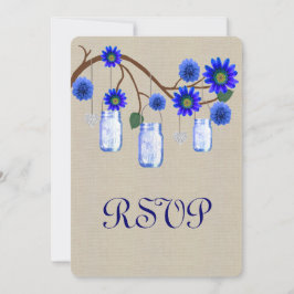 Burlap Rustic Blue Mason Jars Response Card Einladung