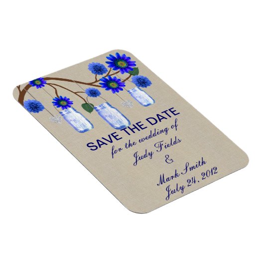 Burlap Rustic Blue Mason Jars retten das Date Magn Magnet (Rechte Seite)