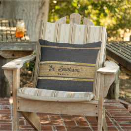 Burlap Rustic Brown Black Gold Custom Familienname Kissen