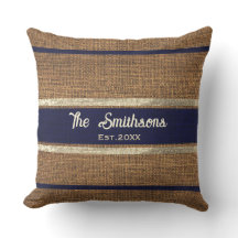 Burlap Rustic Brown Navy Blue Custom Familienname