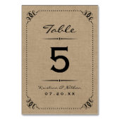 Burlap Rustic Chic Tischnummern (Rückseite)