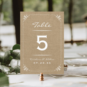 Burlap Rustic Chic Tischnummern