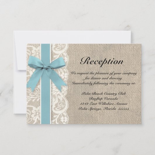 Burlap Rustic Empfang Directions Card Glacier Einladung (Vorderseite)
