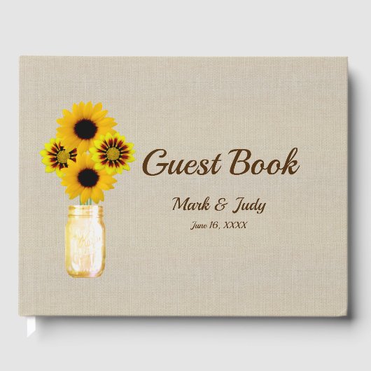 Burlap Rustic Gelbe Floral Mason Jar Wedding Gästebuch (Vorderseite)