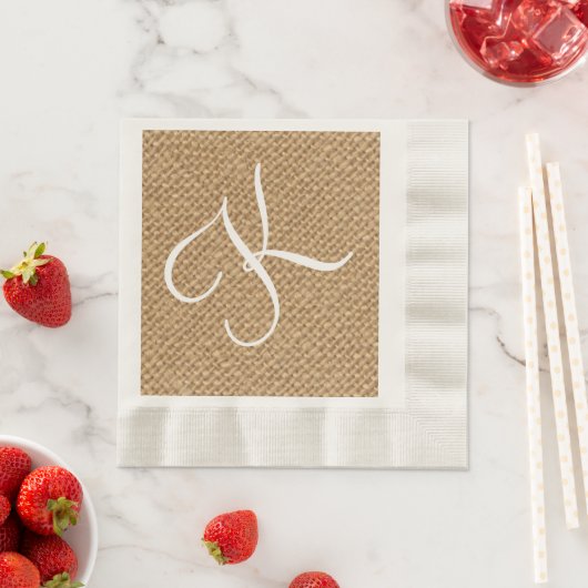 Burlap Rustic Initial | Hochzeitspapier Napkins Serviette (Beispiel)