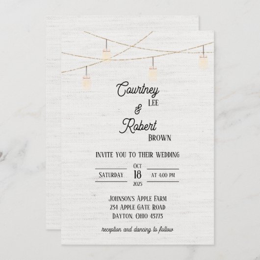 Burlap Rustic Jar Wedding Einladung (Vorne/Hinten)