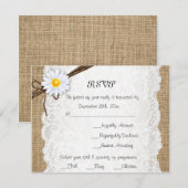 Burlap Rustic Lace Daisy Blume Wedding RSVP Card Karte (Vorne/Hinten)