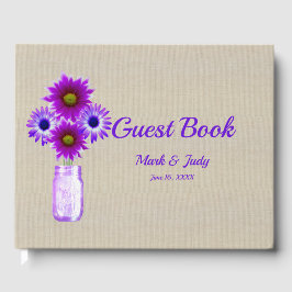 Burlap Rustic Lila Floral Mason Jar Wedding Gästebuch