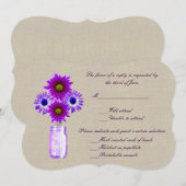 Burlap Rustic Lila Mason Jar Response Card Einladung (Vorne/Hinten)