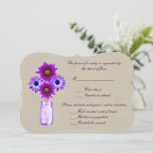 Burlap Rustic Lila Mason Jar Response Card Einladung (Stehend Vorderseite)