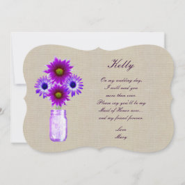 Burlap Rustic Lila Mason Jar Trauzeugin Card Einladung