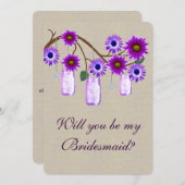 Burlap Rustic Lila Mason Jars Bridesmaid Card Einladung (Vorne/Hinten)