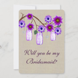 Burlap Rustic Lila Mason Jars Bridesmaid Card Einladung