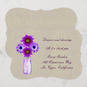 Burlap Rustic Lila Mason Jars Empfang Card Einladung (Vorne/Hinten)