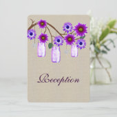 Burlap Rustic Lila Mason Jars Empfang Card Einladung (Stehend Vorderseite)