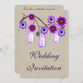 Burlap Rustic Lila Mason Jars Hochzeitseinladung Einladung (Vorne/Hinten)