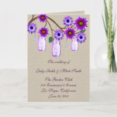 Burlap Rustic Lila Mason Jars Programmkarte Programm (Vorderseite)