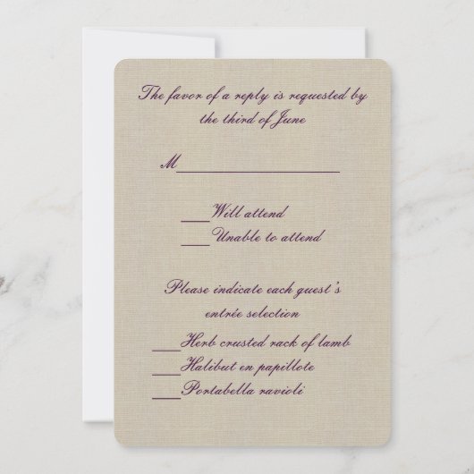 Burlap Rustic Lila Mason Jars Response Card Einladung (Rückseite)