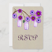 Burlap Rustic Lila Mason Jars Response Card Einladung (Vorderseite)