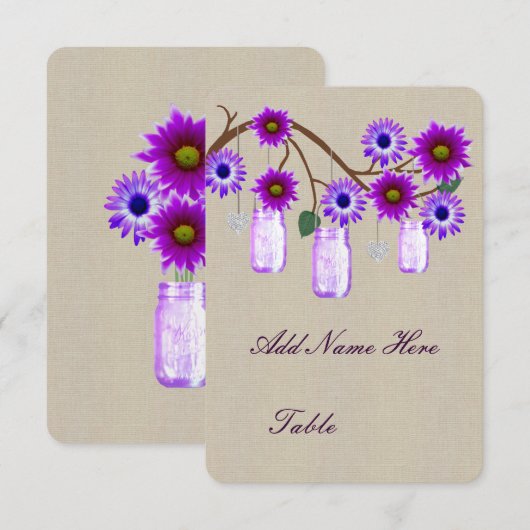 Burlap Rustic Lila Mason Jars Table Platzkarte (Vorne/Hinten)