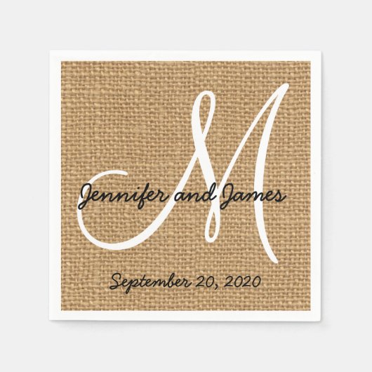 Burlap Rustic Monogram Paper Napkins Serviette (Vorderseite)