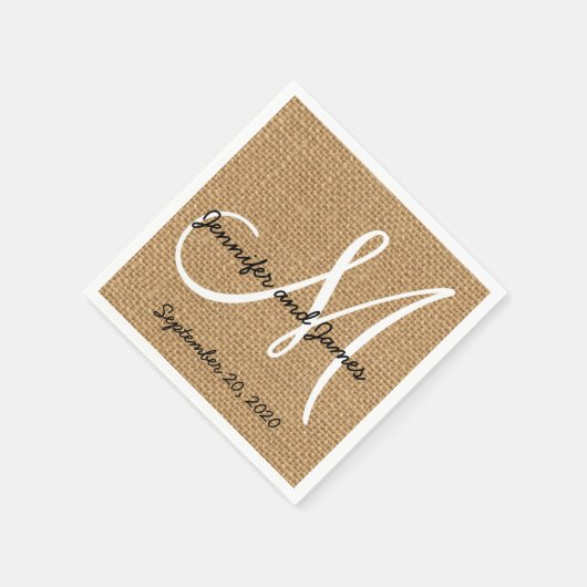 Burlap Rustic Monogram Paper Napkins Serviette (Ecke)