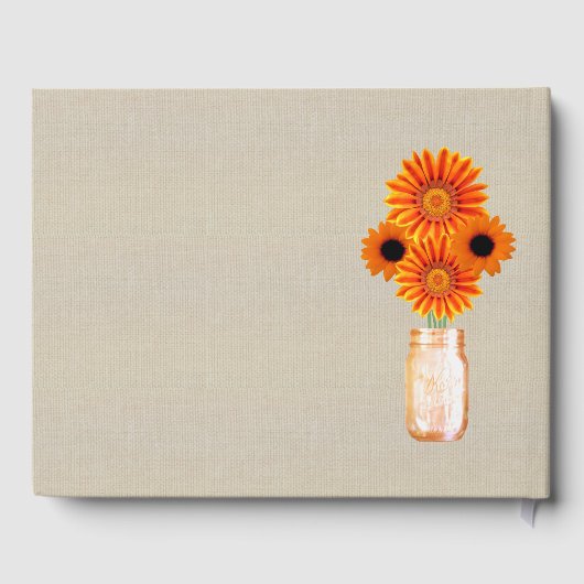Burlap Rustic Orange Floral Mason Jar Wedding Gästebuch (Rückseite)