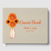 Burlap Rustic Orange Floral Mason Jar Wedding Gästebuch (Vorderseite)