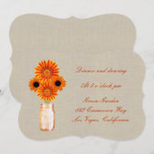 Burlap Rustic Orange Mason Jar Empfang Card Einladung (Vorne/Hinten)
