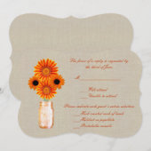 Burlap Rustic Orange Mason Jar Response Card Einladung (Vorne/Hinten)