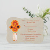 Burlap Rustic Orange Mason Jar Response Card Einladung (Stehend Vorderseite)