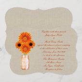 Burlap Rustic Orange Mason Jar Wedding Einladung (Vorne/Hinten)