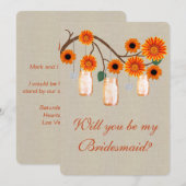 Burlap Rustic Orange Mason Jars Bridesmaid Card Einladung (Vorne/Hinten)